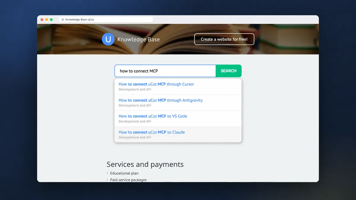 Case: Smart search with suggestions in PHP for a uCoz site via MCP